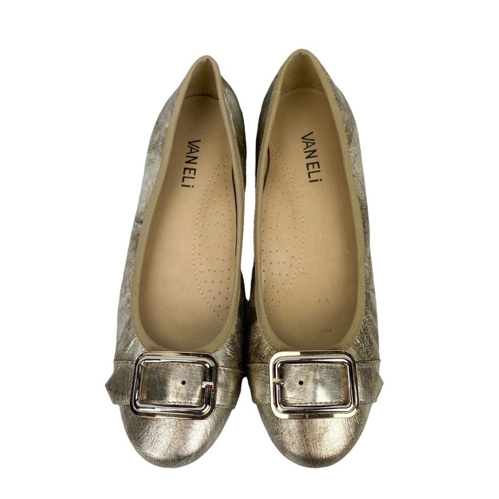 Vaneli Solana Silver Metallic Ballet Flats Buckle Women’s Size 7.5 M